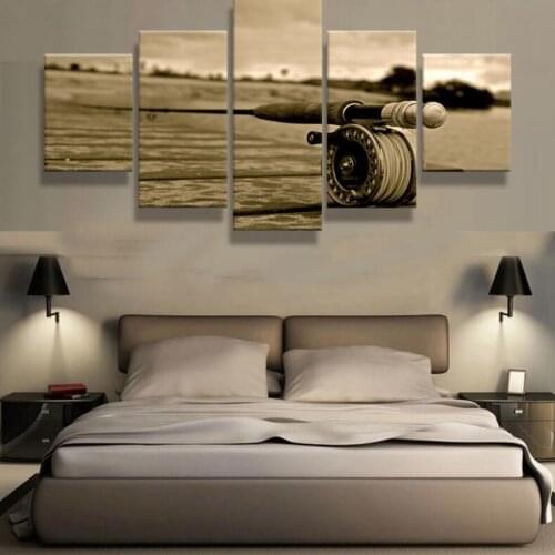 5 Panel Canvas Printed Decoration Fishing Rod Painting For Living Room Picture Wall Art Home Decor Modern Artworks Poster Framed