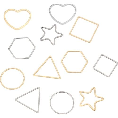 20pcs Stainless Steel Dull Star/Triangle/Square/Heart Hollow Connectors Charms for Jewelry Making DIY Findings