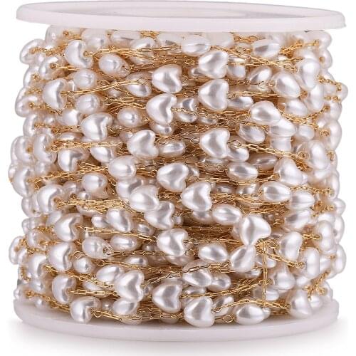 2M Gold Stainless Steel 6mm Heart Artficial Pearl Chains for Women Necklace Chain Jewelry Making Supplies Luxury Wholesale Items