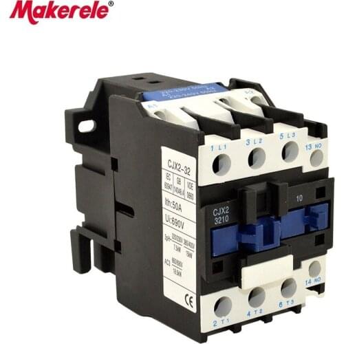 CJX2-3210 AC Contactor 32A 35mm Din Rail 50/60Hz 3P 1NO 380V 220V 110V 36V 24V Coil Volt Contactor