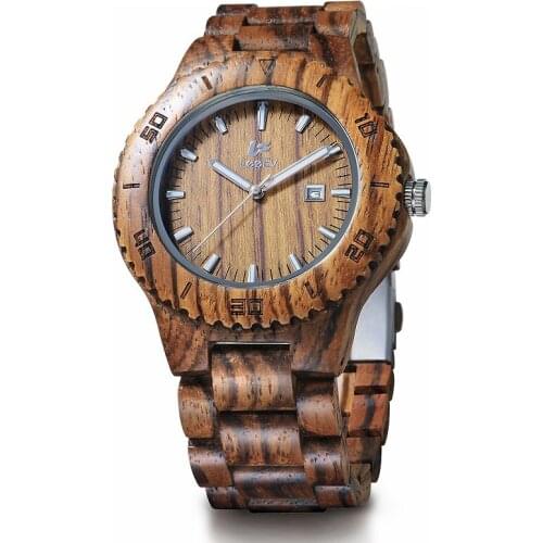 LeeEv Wooden Men‘s Watches Casual Quartz Watch Handmade Zebra Wood Wristwatches for Men