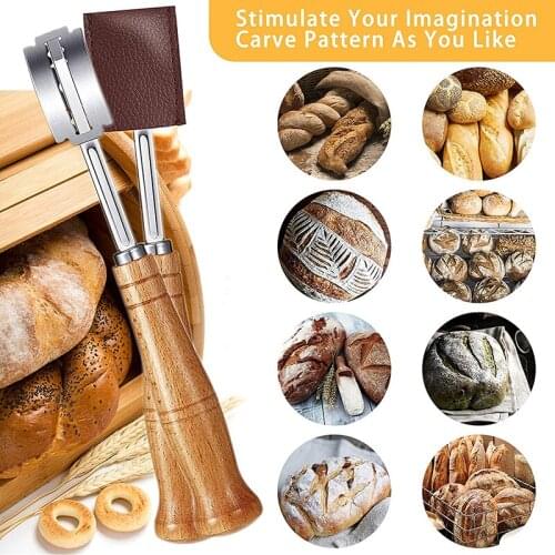 Wooden Bread Lame Tools Bakery Scraper Bread Knife/Slicer/Cutter Dough Breads Scoring Lame With Blades Arc Curved Knife Cutter