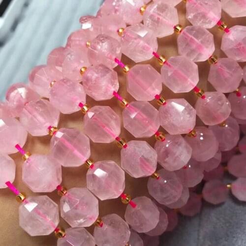 Icnway 38cm Natural Rose Quartz 11x12mm Round Faceted Lantern Beads Diy Jewelry Accessorie Necklace Bracelet Earrings