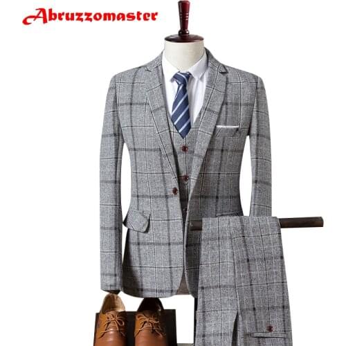 Plaid Suit Plaid Suit Jacket as Groom Tuxedos Check Groomsman Suit Custom Made Man Suit Tweed Man Clothes (Jacket+pants+vest)