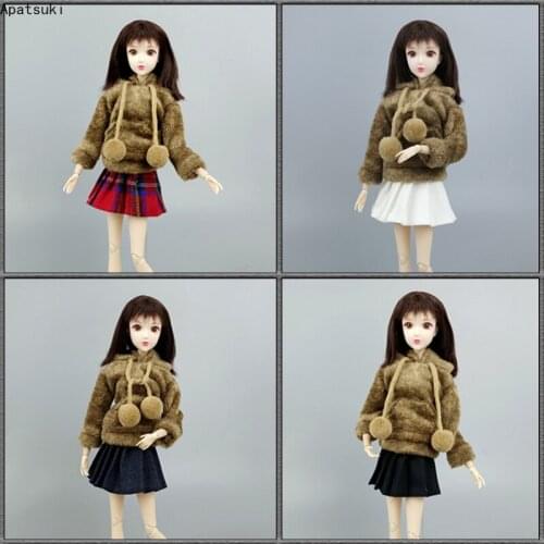 1:6 Brown Fashion Doll Clothes Set for Barbie Outfits Hoodie Sweatshirt Pleated Skirt 1/6 Dolls Accessories Toys For Children