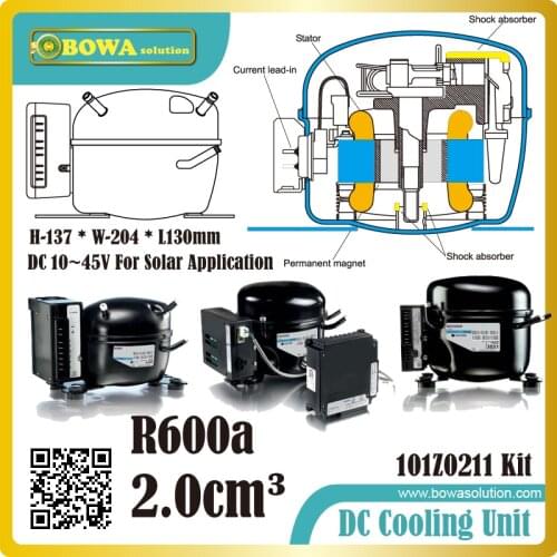 Direct Current 10-45V Compressor R600a for Solar application, such as solar refrigerator, solar bottle cooler and solar freezers