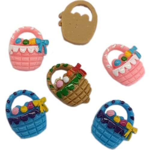 Red Blue Resin Flat Back Easter Egg Basket Miniatures Easter Party Crafting Cabochons Easter Bunny Scrapbook Supplies