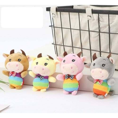 Mascot doll creative cartoon cow animal cute wearing rainbow clothes 12cm bag decoration Pendant soft doll Couples gift