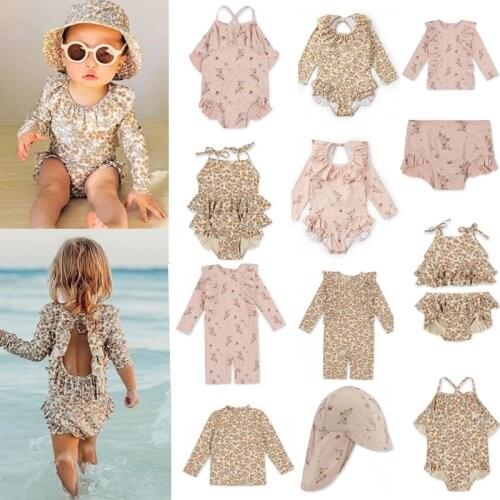 Baby Girls Swimsuit 2021 ks Floral Printed Toddler Boy Swimwear Brand Summer Infant Beach Wear Children Bathing Suit Bikini Set