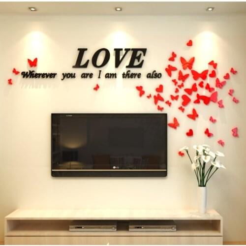 LOVE Butterfly Acrylic 3D Wall Stickers for kids room Living Room TV Wall DIY Wall Sticker Home Decoration Hot sale
