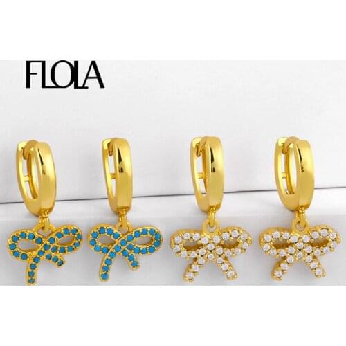 FLOLA Small Bow-knot Drop Earrings For Women Crystal Pave Earring CZ Rainbow Zircon Gold Filled Huggie Jewelry Women Gift erss97