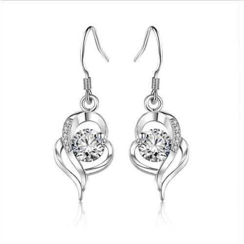 New Arrival Zircon Heart Earrings For Women Jewelry Fashion 925 Sterling Silver Earring Female Drop Ear Piercing Accessories Hot