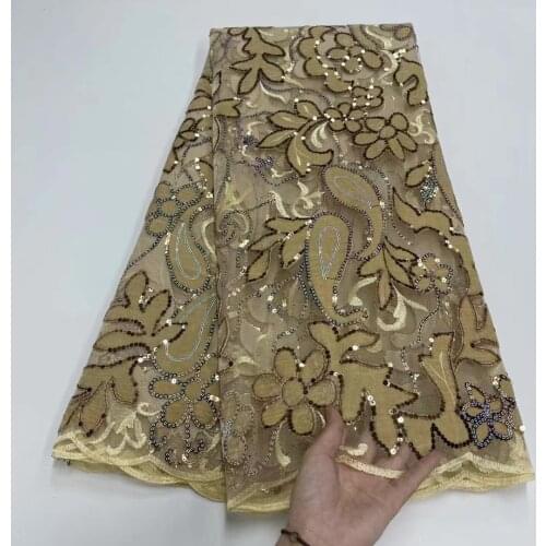 New Gold Nigerian Velvet Lace Fabric With Sequins High Quality Lace African Lace Fabric For Wedding Dress French Net Lace Party