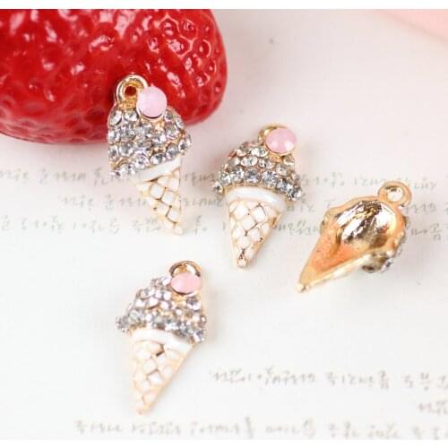 Wholesale New Arrival 12*21MM Fruit Ice Cream Rhinestones Oil Drop Alloy Jewelry Charms Gold Tone Enamel Bracelet Pendant Charm