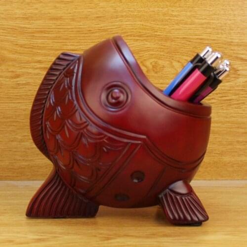Resin crafts red wood fish home office Decoration Creative Desktop Pen container wine rack pen holder multifunction Storage