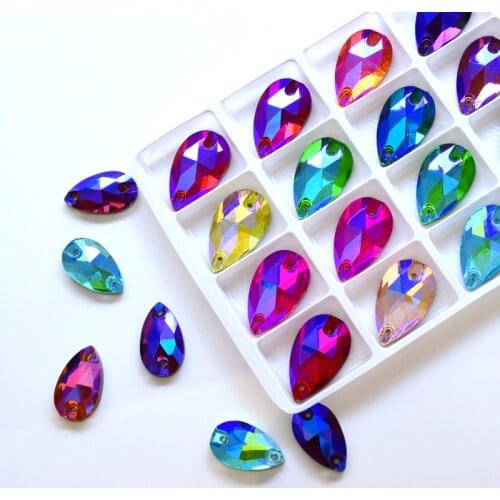 QL Crystal 2020 popular colorful AB Tear Drops Sew On Stones and Crystal Sewing On Rhinestone 2 Holes DIY Garment Dress Making