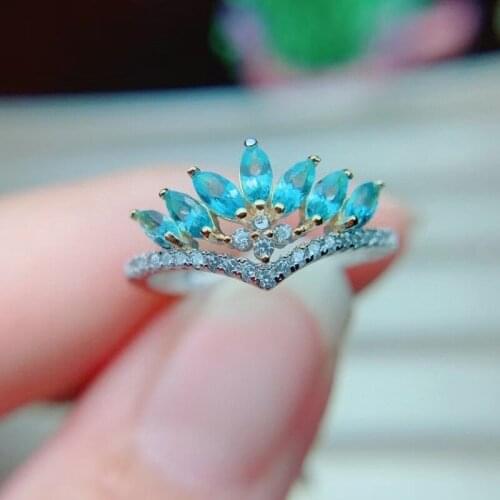 Luxurious Wide Wave Wheat Natural Blue Topaz Gem Ring S925 Silver Natural Gemstone Ring Girl Women Party Gift Jewelry