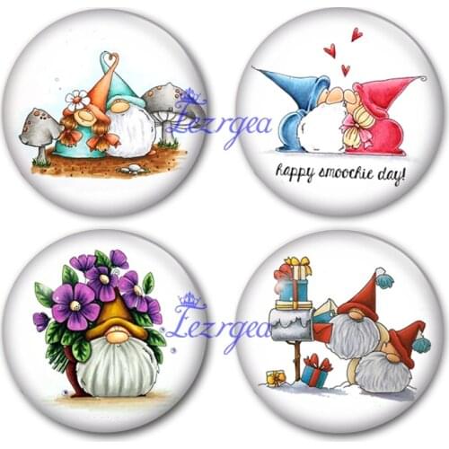 Merry Christmas glass cabochon, cartoon dwarf cute gnomes Round photo glass cabochon demo flat back Making findings