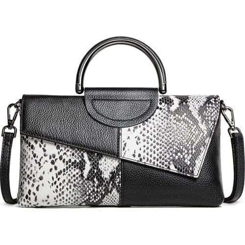 Genuine leather handbags 2021 snake print Cowhide Leather day clutch bag large capacity shoulder messenger bag fashion lady bag