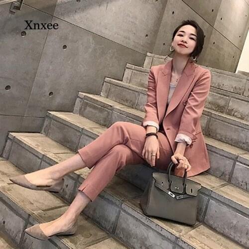 Spring and Autumn Womens Suit Casual 2-Piece Suit Elegant Solid Color Korean Suit Jacket + Pants and Suit Jacket + Shorts Suit
