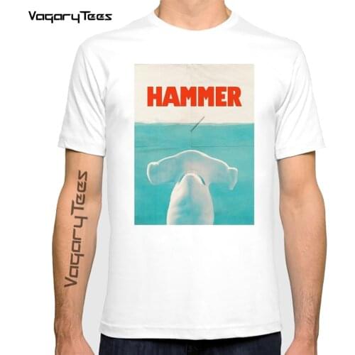 Vintage Art Hammerhead Sharks Print T-Shirt Funny Boy Casual Tops Hipster Tees Fashion Men Hammer t-shirt White Short Sleeve