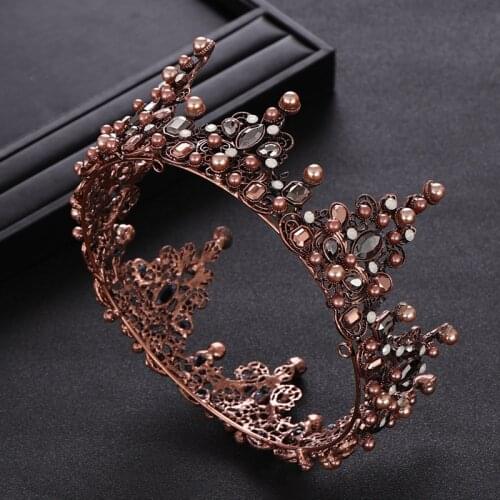 Vintage Round Copper Pearl Crystal Wedding Crown Bridal tiara Headpiece Women Hair Jewelry Wedding Hair Accessories HG208