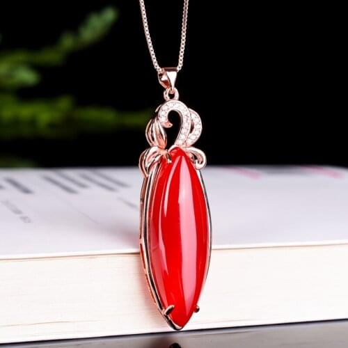 Fine jewelry 925 silver New Chalcedony Ice Green Water Drops Hundred-and-Hundred Temperament Long-Strip Pendant