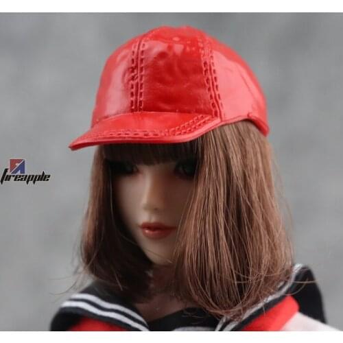 1/6 Scale female Baseball cap KUMIK Red girl leather hat model hat caps trend doll one plastic Cap for 12'' Action Figure access