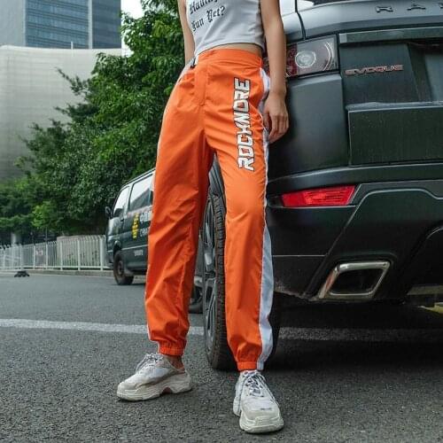 2019 Spring Casual Orange Harem Pants Women Spliced Letter Pattern Streetwear Trousters With Buckle
