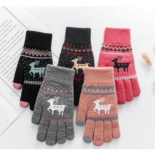 Lady Winter Warm Snow Deer Knitted Thicken Gloves Full Finger Touch Screen Mittens Xmas Gift Luvas rekawiczki перчатки женские