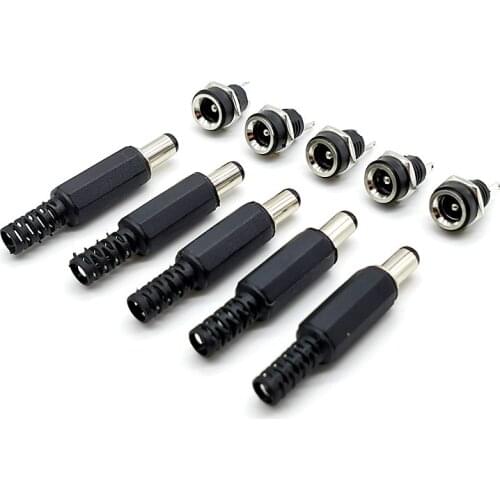 DC-022B 5.5X2.5mm DC Power Female Plug + Male Plug Jack Socket Adapter Connector DC Power Supply Panel Mount Connector DC022B