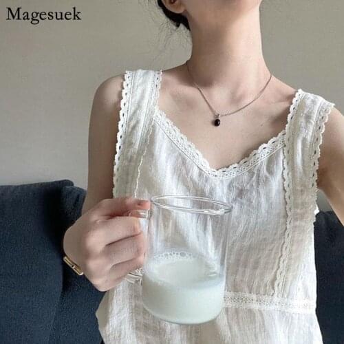 Sleeveless V-neck Womens Top and Blouse Vintage Lace Flower Stitching Womens Sling Summer New Vest Women Blusas Mujer 14601