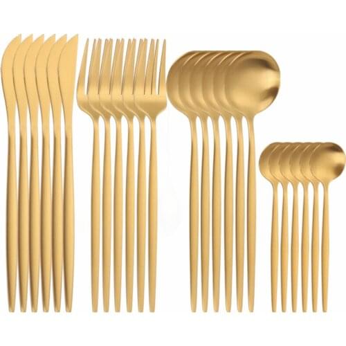 Gold Dinnerware Set Golden Cutlery Stainless Steel Cutlery Set 24 Pieces Fork Spoons Knives Complete Tableware Set Dropshipping