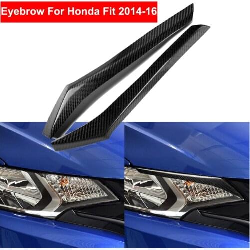 2PCS Car Styling Real Carbon Fiber Headlight Eyebrow Eyelids For Honda FIT Fit Trim Cover Sticker 2014-2016 Accessory Parts