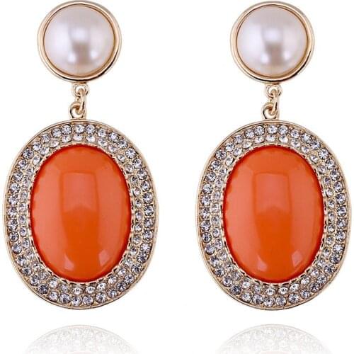 2017 high quilty hot gems resin encrusted with pearl stud earrings for women