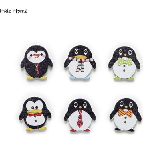30pcs Mixed Cute Penguin Wood Buttons Sewing Scrapbooking Gift Clothing Home Handwork Decor Cartoon DIY 25x24mm