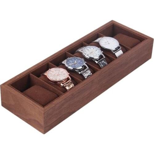 32*11*5CM 6 Slots Watch Box Walnut Simple Solid Wood Watch Display Tray Watch Jewelry Storage Organizer Cases Without Watches