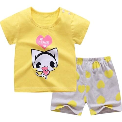 9M-5T Short Sleeve Girls Outfits Two Piece Set Summer Cotton Baby Boys Clothes Class A Childrens Pajamas Kids T-shirt Pants