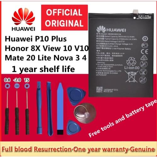 Hua Wei Original Phone Battery HB386589ECW 3650mAh for Huawei P10 Plus Honor 8X View 10 V10 Mate 20 Lite Nova 3 4 Batteries Tool