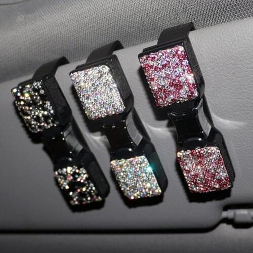 Car Sun Visor Sunglasses Holder Clip with Crystal Universal Sparkly Ticket Card Receipt Clamp Fastener