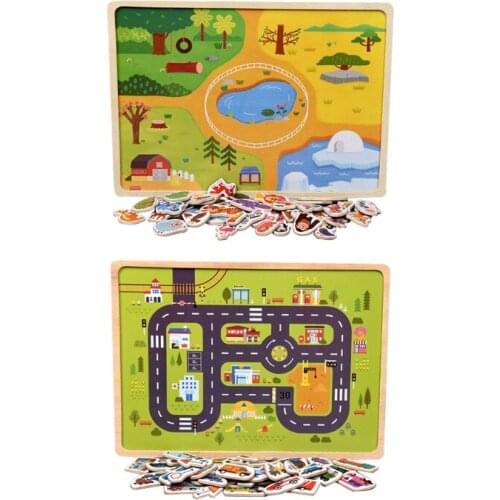 Wooden Puzzle Magnetic Tangram Creative Skill Training Cartoon Educational Sorting Toy for Kids Concentrate Age3+ Gift