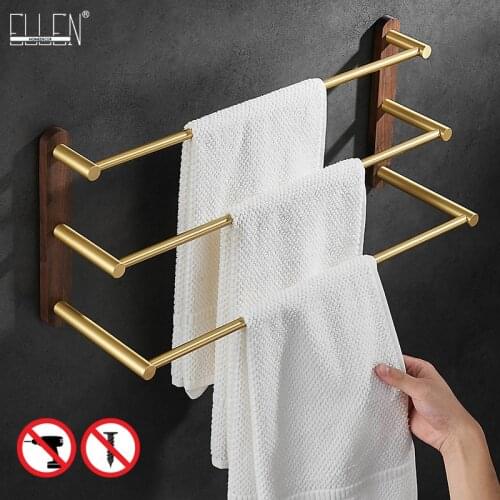 ELLEN Bathroom Towel Bar Gold Brushed Bath Towel Holder Multi-layer Shelf Wood Bathroom Accessories EL192