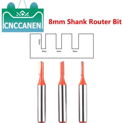 1PC 8mm Shank Straight Single Flute Bit 8x3/4/5x12mm Wood Milling Cutter Tungsten Carbide Router Bit for Woodworking Tool