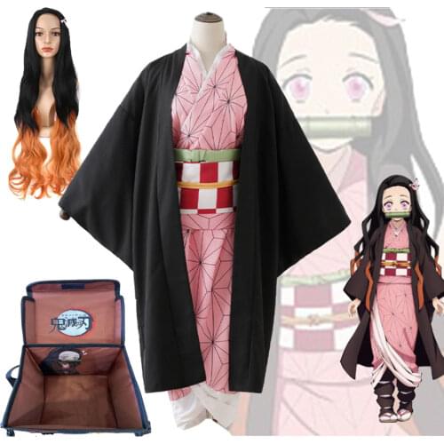 Cosplay Anime Demon Slayer Kimetsu No Yaiba Kamado Nezuko Full Costume Including Set Wig Shoes Backpack Woman Cosplay Costume