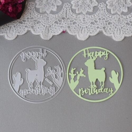 Circle Frame Deer Background Happy Birthday Metal Cutting Dies Stencil Template Die Cut Scrapbooking Embossing Craft Knife Mold