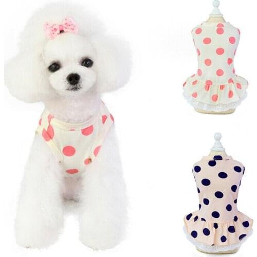 Summer Dot Puppy Dog and Cat Dresses for Yorkies Chihuahua Clothing Soft Cotton Lace Pet Clothing for Dogs Cats Pets Skirt Dress