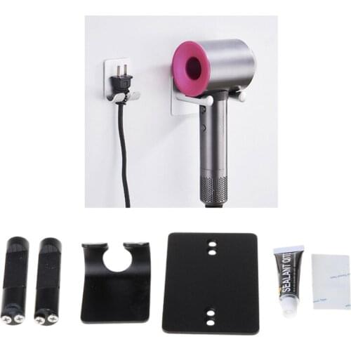 Metal Wall Mount Bracket Waterproof Punch-free Storage Hook Hanger for Hair Dryer Power Cable Holder