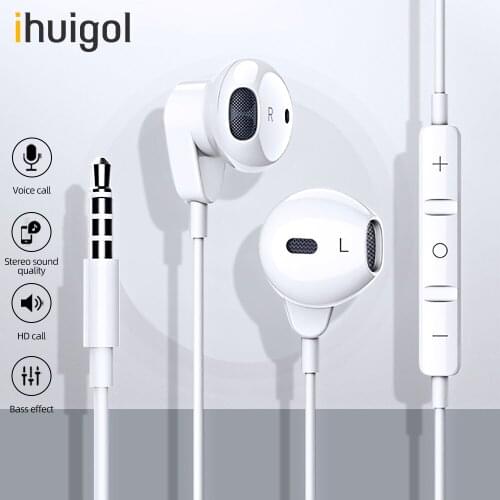 Ihuigol HIFI Earphone 3.5mm Jack In-Ears For iPhone 6 5 Xiaomi Huawei HandsFrees Headsets With Microphone Wired Control Earbuds