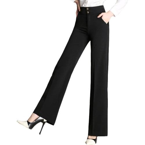 New Womens Pants 2019 Spring Wide Leg Pants Female Black Solid High Waist Loose Straight Office Work Suit Pants Trousers Q295