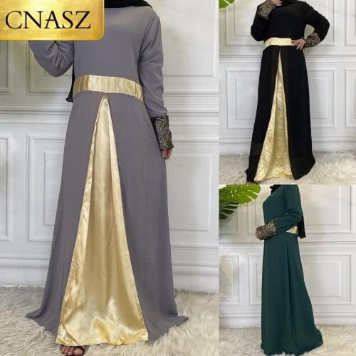 New Fashion Long Sleeve Lace Dress Satin Chiffon Model Kaftan Muslimah Dress Abaya Dubai Kimono for Plus Size For Women